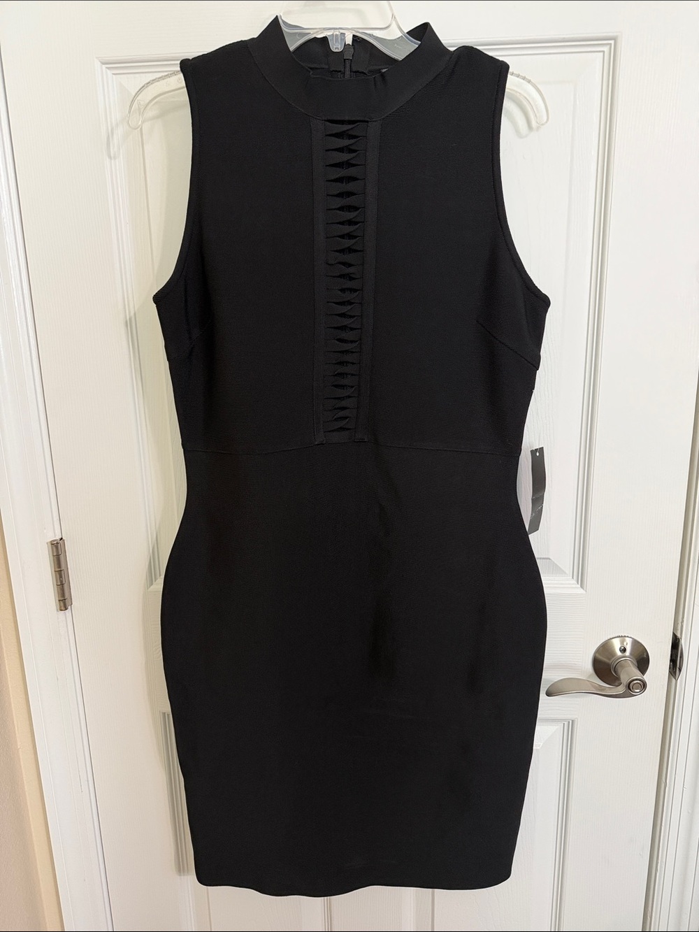 VENUS Black Sleeveless Sheath Dress with Ladder Front Detail